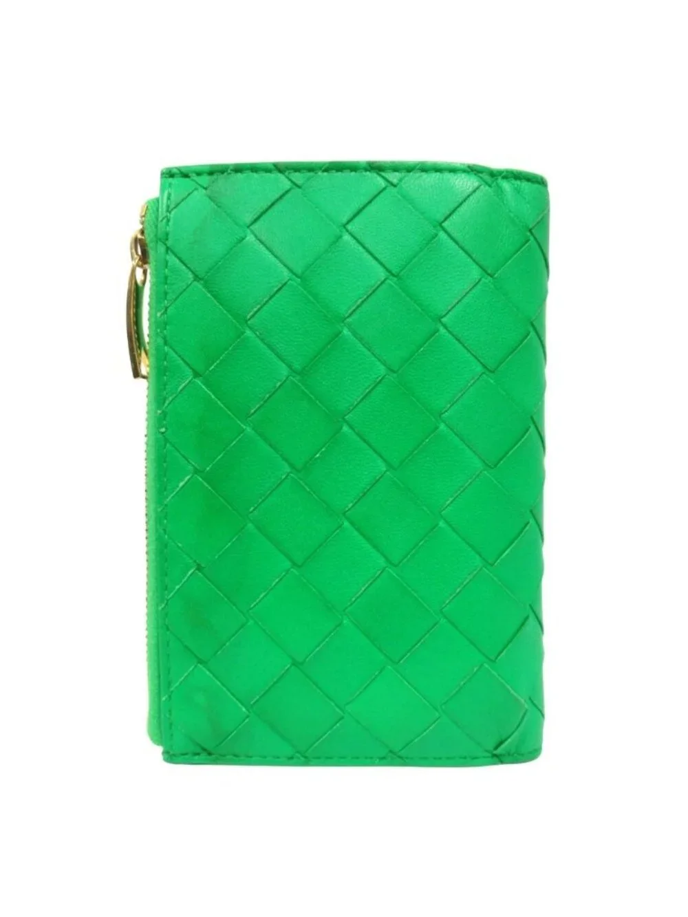 Bottega Veneta Lambskin Leather Intrecciato Wallet Bifold Paraquito Green